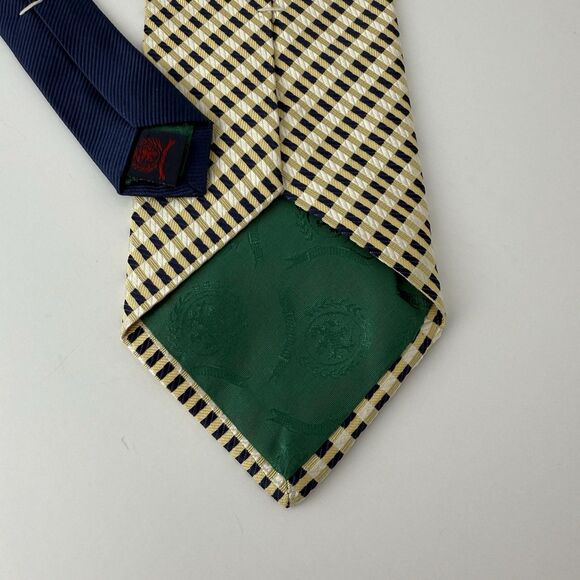Tommy Hilfiger Men's Checkered Gold and Navy Blue Tie 100% Silk 56x3.5 - Picture 3 of 4